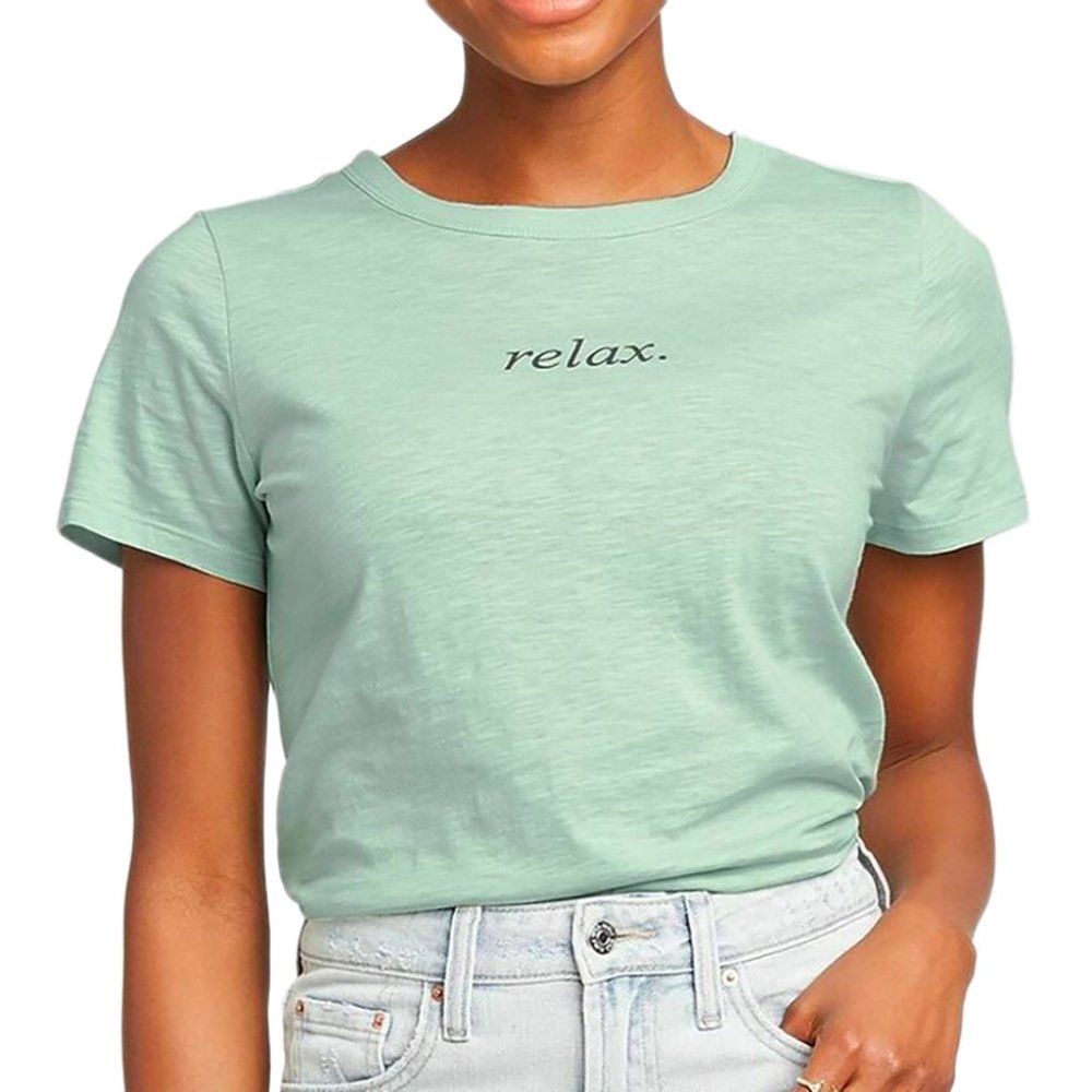 NWT Zoe+Liv RELAX Graphic Mint Green T-Shirt - Womens Juniors Sizes XS, S Shirts